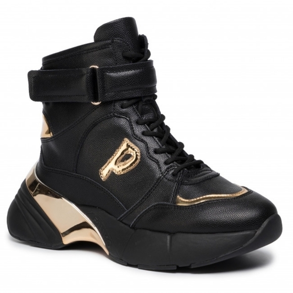 Pinko Lugano 1 Thick Sole Platform Fashion Sneakers Black Gold- (sz 40 = US 10) - Picture 1 of 11
